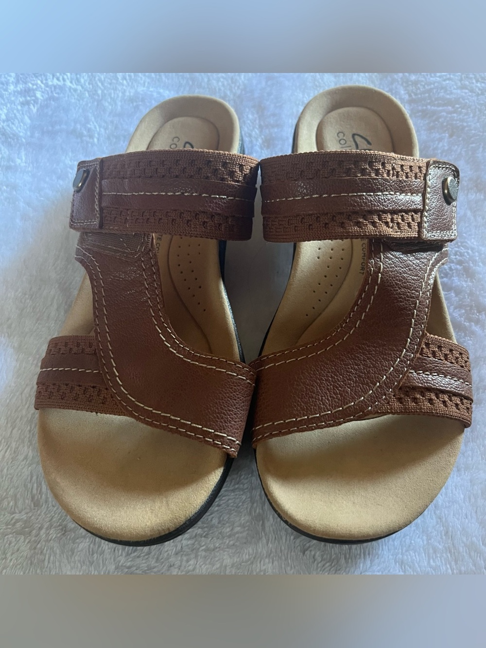 Clarks Women's Brown Leather Adjustable Strap Sandals Lauriann Cara size 6